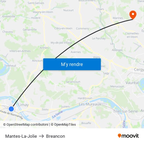 Mantes-La-Jolie to Breancon map