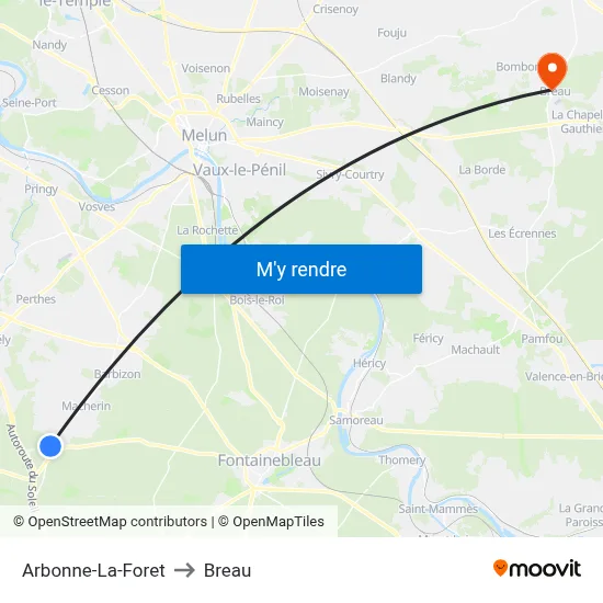 Arbonne-La-Foret to Breau map