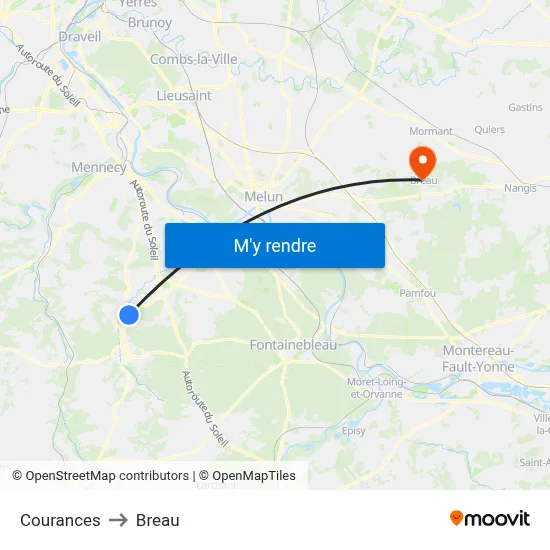Courances to Breau map