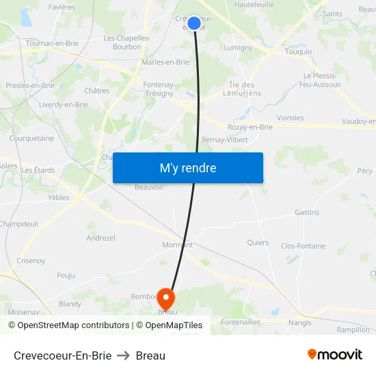 Crevecoeur-En-Brie to Breau map