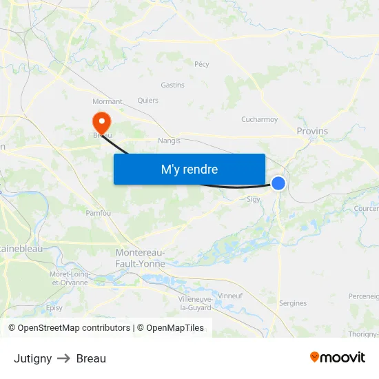 Jutigny to Breau map