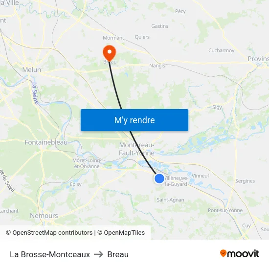 La Brosse-Montceaux to Breau map