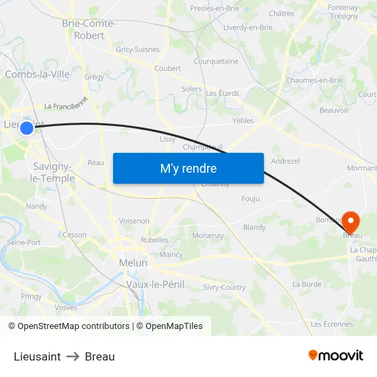 Lieusaint to Breau map