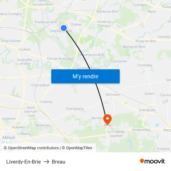 Liverdy-En-Brie to Breau map