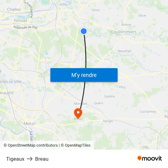 Tigeaux to Breau map