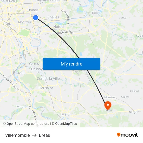 Villemomble to Breau map
