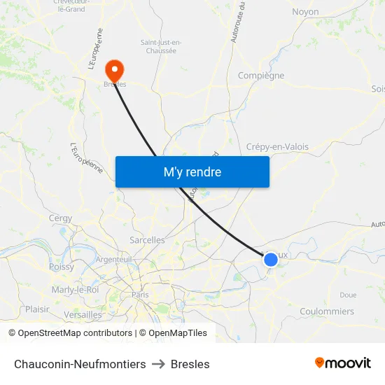 Chauconin-Neufmontiers to Bresles map