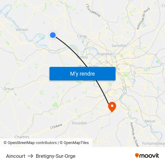 Aincourt to Bretigny-Sur-Orge map