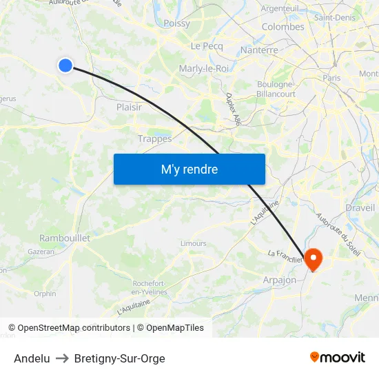 Andelu to Bretigny-Sur-Orge map