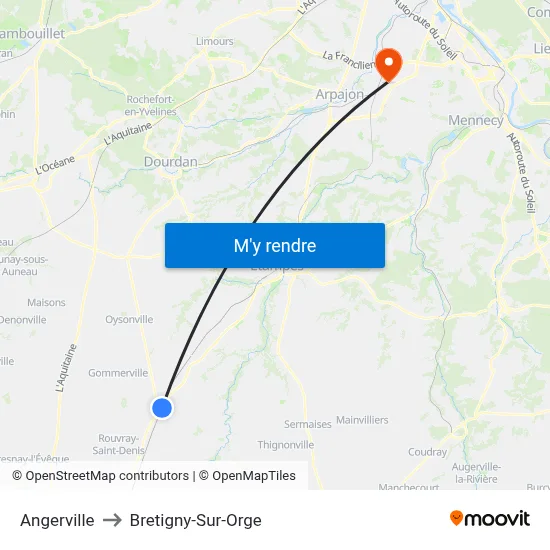 Angerville to Bretigny-Sur-Orge map