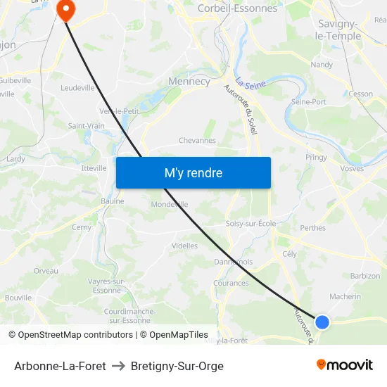 Arbonne-La-Foret to Bretigny-Sur-Orge map