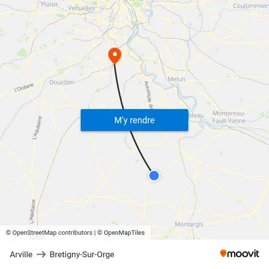 Arville to Bretigny-Sur-Orge map
