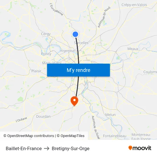 Baillet-En-France to Bretigny-Sur-Orge map