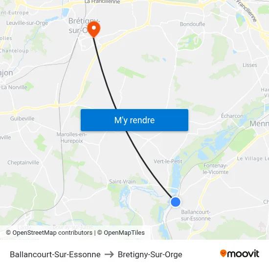 Ballancourt-Sur-Essonne to Bretigny-Sur-Orge map