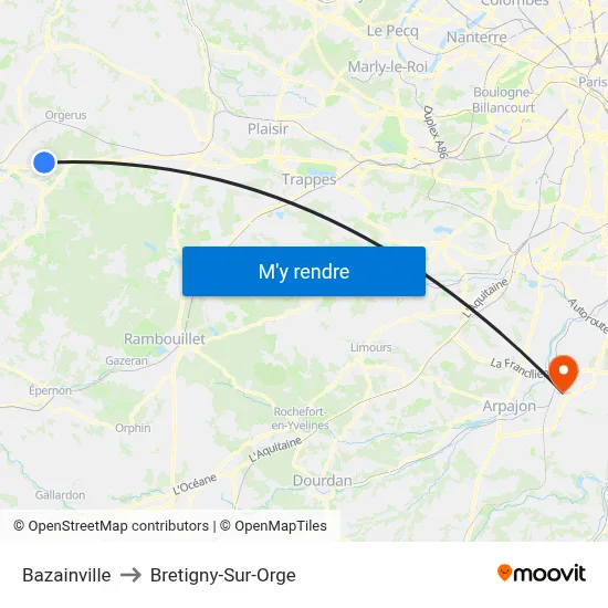 Bazainville to Bretigny-Sur-Orge map