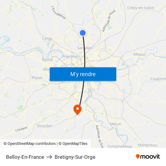 Belloy-En-France to Bretigny-Sur-Orge map