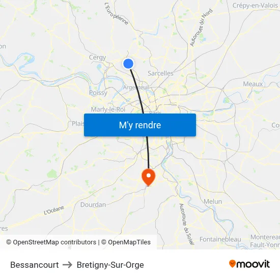 Bessancourt to Bretigny-Sur-Orge map