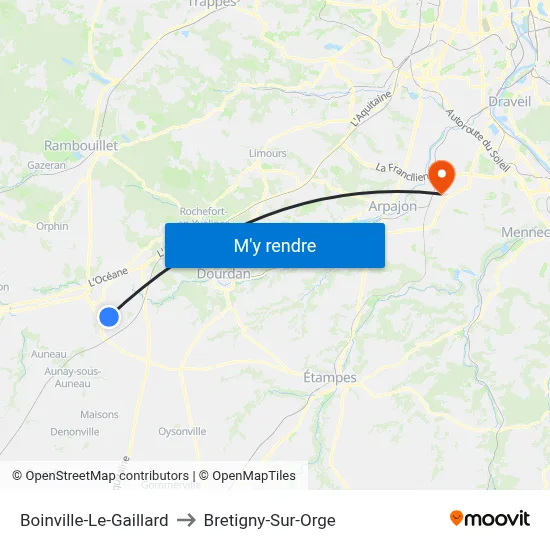 Boinville-Le-Gaillard to Bretigny-Sur-Orge map