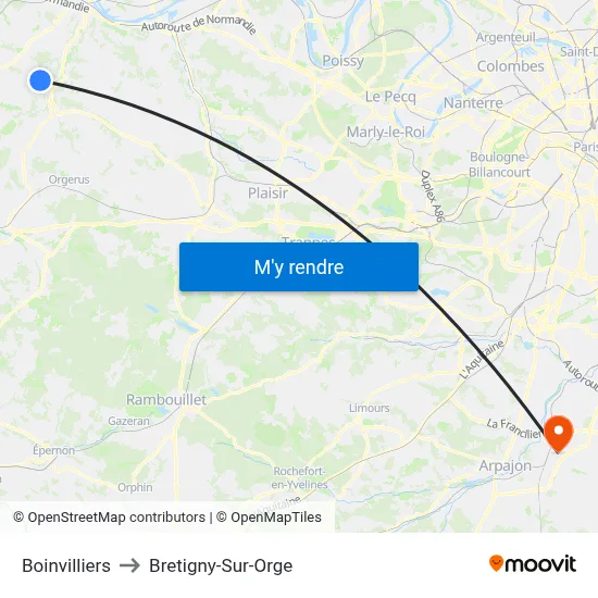 Boinvilliers to Bretigny-Sur-Orge map
