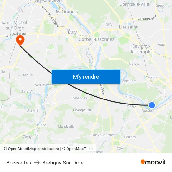 Boissettes to Bretigny-Sur-Orge map