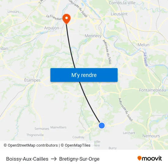 Boissy-Aux-Cailles to Bretigny-Sur-Orge map