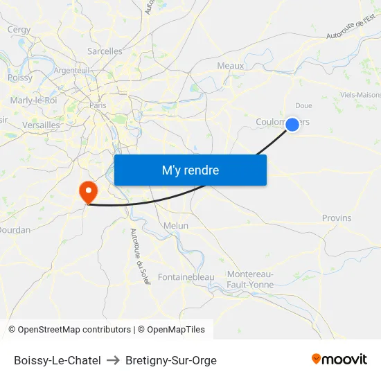 Boissy-Le-Chatel to Bretigny-Sur-Orge map