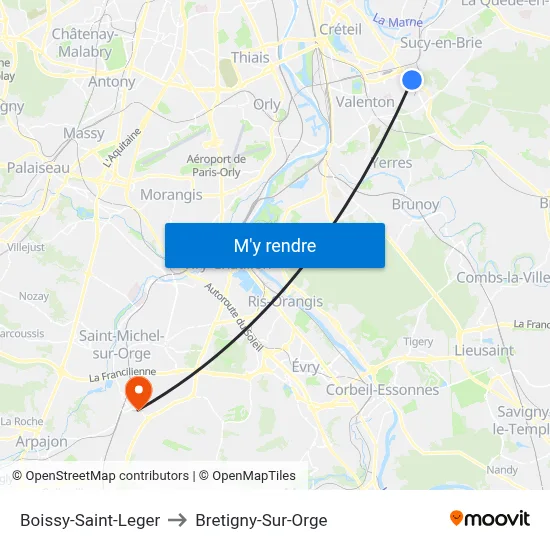 Boissy-Saint-Leger to Bretigny-Sur-Orge map