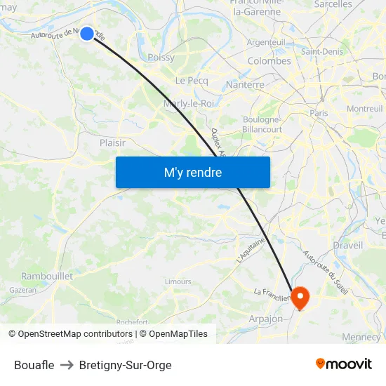 Bouafle to Bretigny-Sur-Orge map