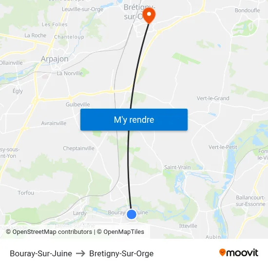 Bouray-Sur-Juine to Bretigny-Sur-Orge map