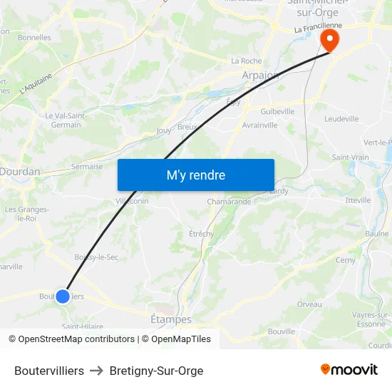 Boutervilliers to Bretigny-Sur-Orge map