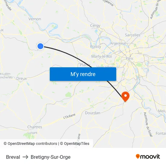 Breval to Bretigny-Sur-Orge map
