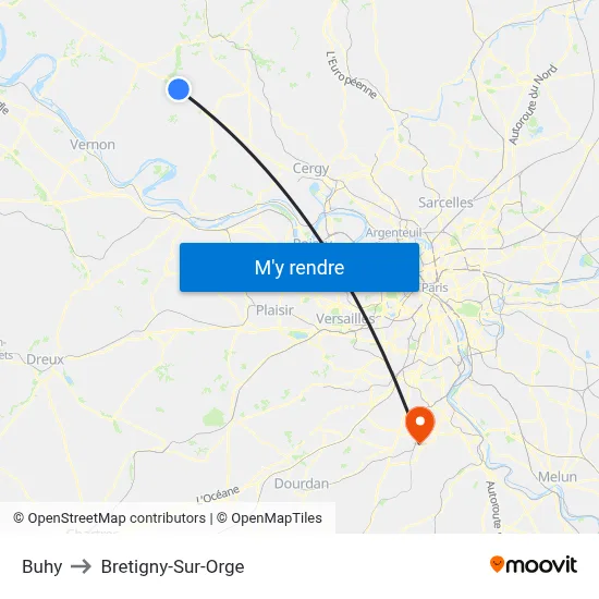 Buhy to Bretigny-Sur-Orge map