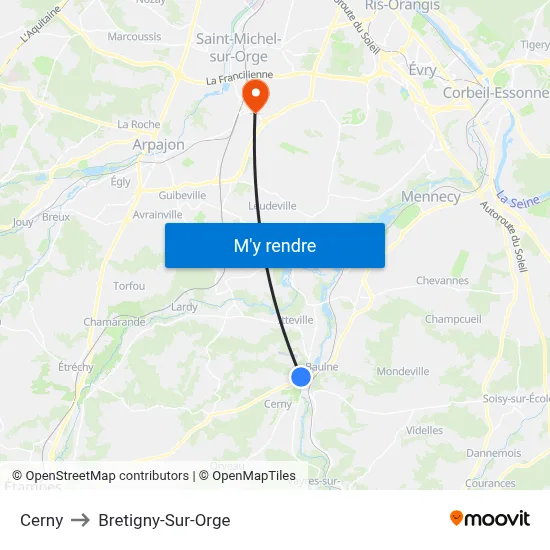 Cerny to Bretigny-Sur-Orge map