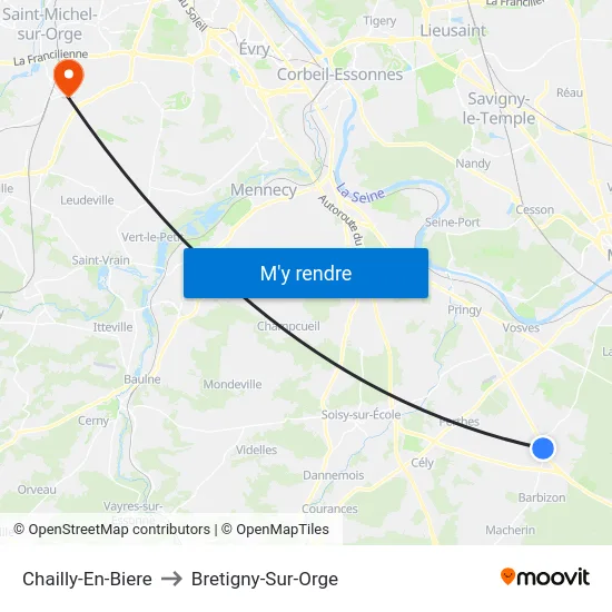 Chailly-En-Biere to Bretigny-Sur-Orge map