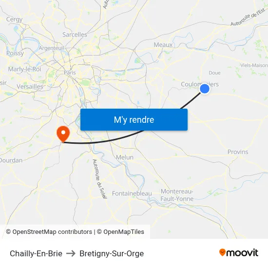 Chailly-En-Brie to Bretigny-Sur-Orge map