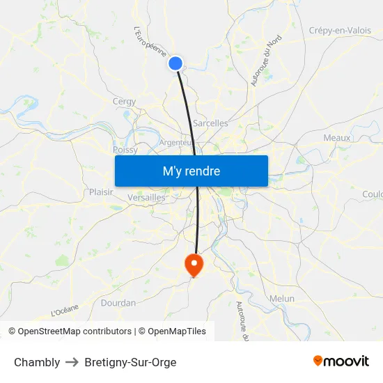 Chambly to Bretigny-Sur-Orge map