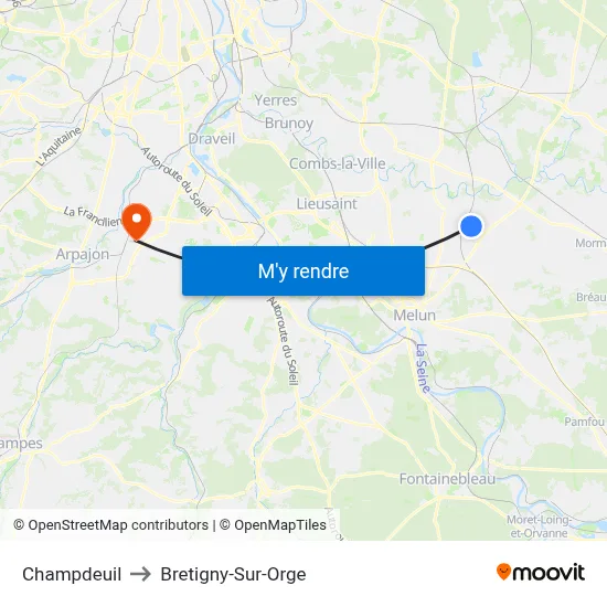 Champdeuil to Bretigny-Sur-Orge map