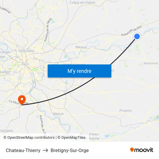 Chateau-Thierry to Bretigny-Sur-Orge map