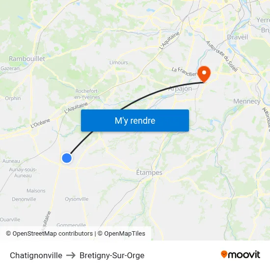 Chatignonville to Bretigny-Sur-Orge map
