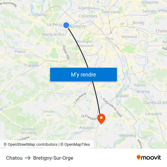 Chatou to Bretigny-Sur-Orge map
