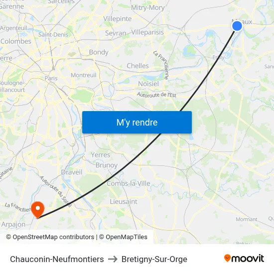 Chauconin-Neufmontiers to Bretigny-Sur-Orge map