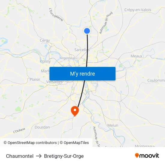 Chaumontel to Bretigny-Sur-Orge map