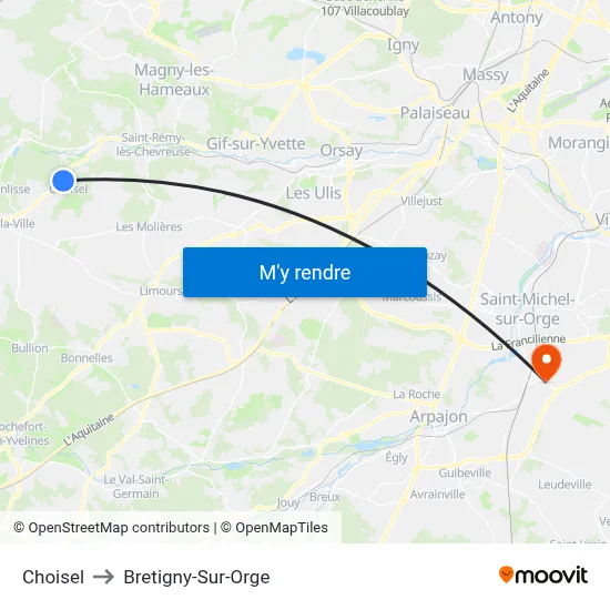 Choisel to Bretigny-Sur-Orge map