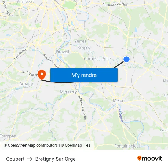 Coubert to Bretigny-Sur-Orge map