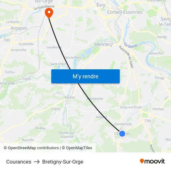 Courances to Bretigny-Sur-Orge map
