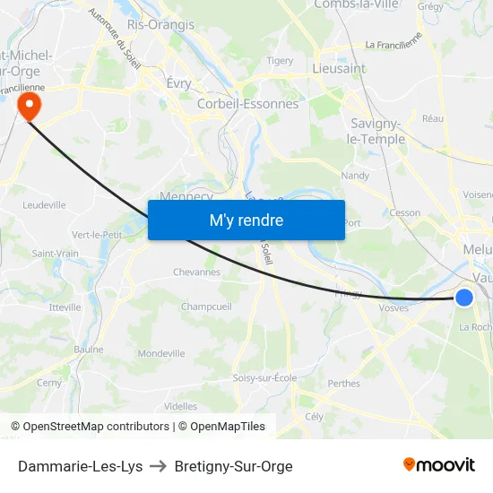 Dammarie-Les-Lys to Bretigny-Sur-Orge map