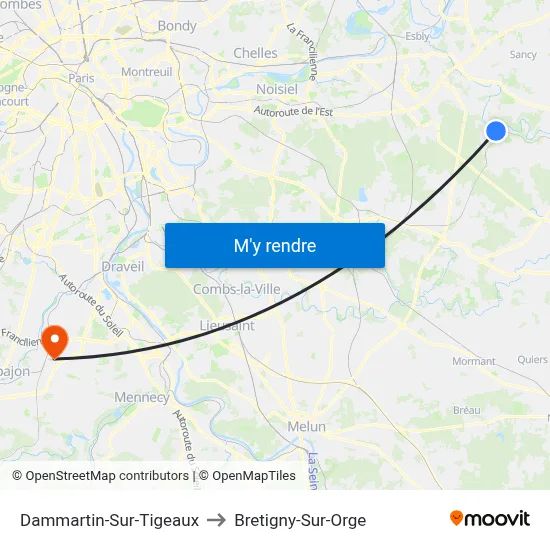 Dammartin-Sur-Tigeaux to Bretigny-Sur-Orge map