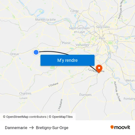 Dannemarie to Bretigny-Sur-Orge map