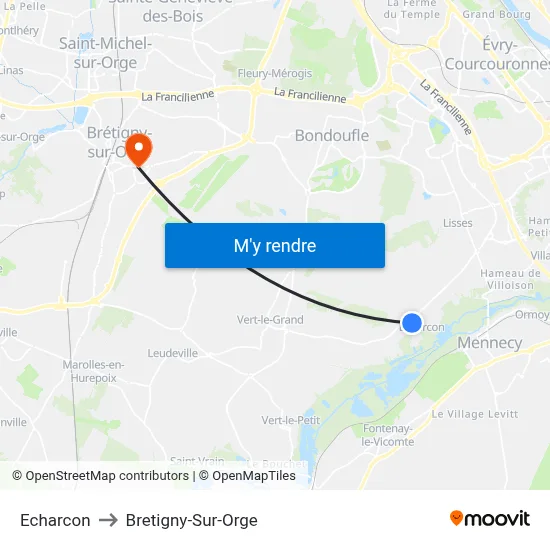 Echarcon to Bretigny-Sur-Orge map