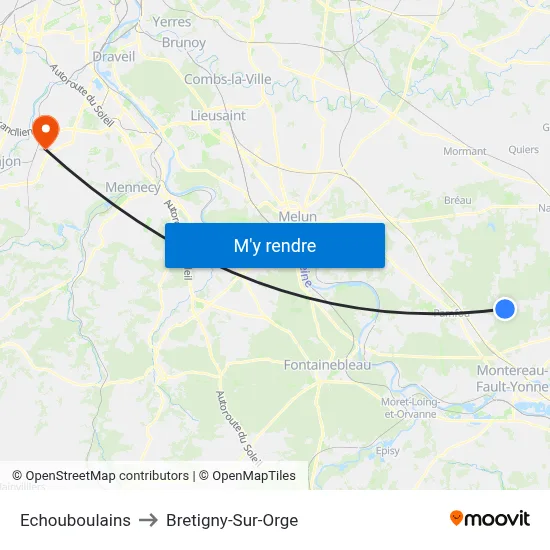 Echouboulains to Bretigny-Sur-Orge map